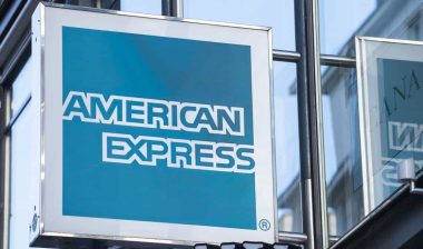 Close up of American Express signage, representing American Express class actions.