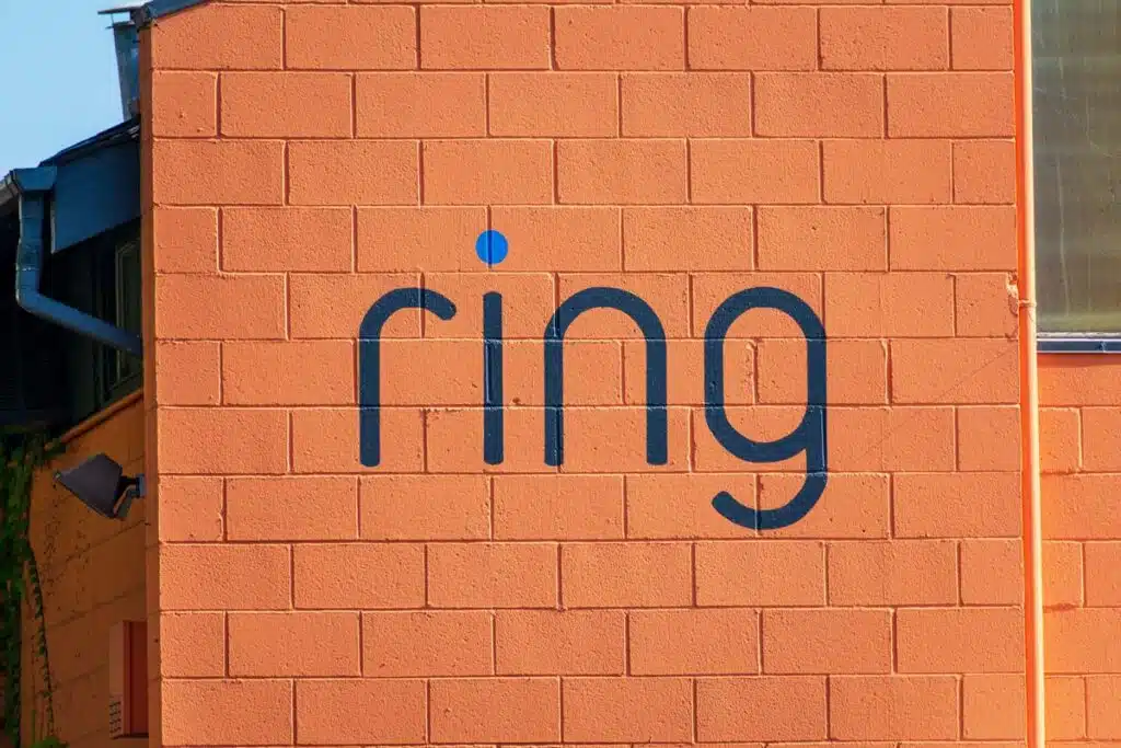 Ring logo sign displayed at their headquarters building, representing the Ring class action.