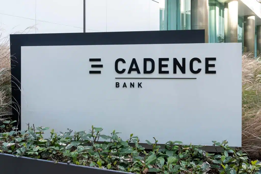 Cadence bank signage, representing the Cadence Bank class action.
