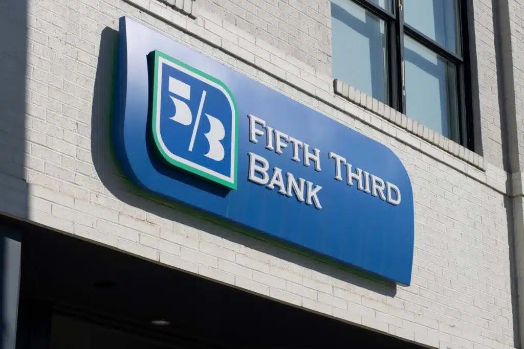 Close up of Fifth Third Bank signage, representing the Fifth Third class action.