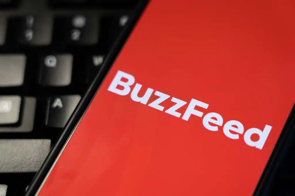 Close up of Buzzfeed logo displayed on a smartphone screen, representing the Buzzfeed class action.