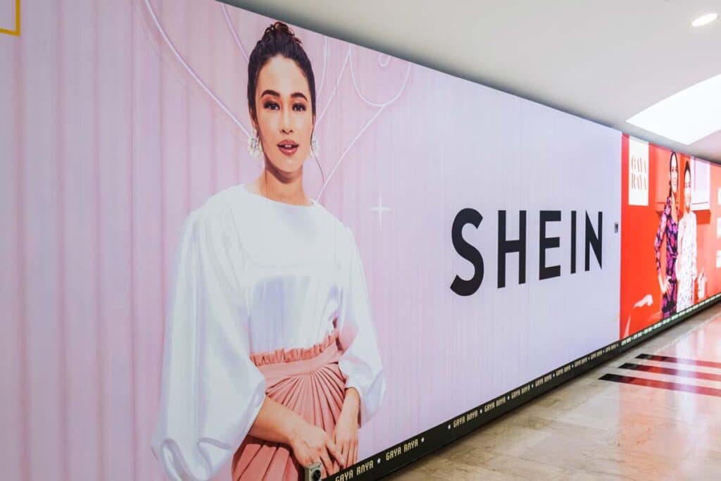 Close up of a Shein advertising board, representing the Shein class action.