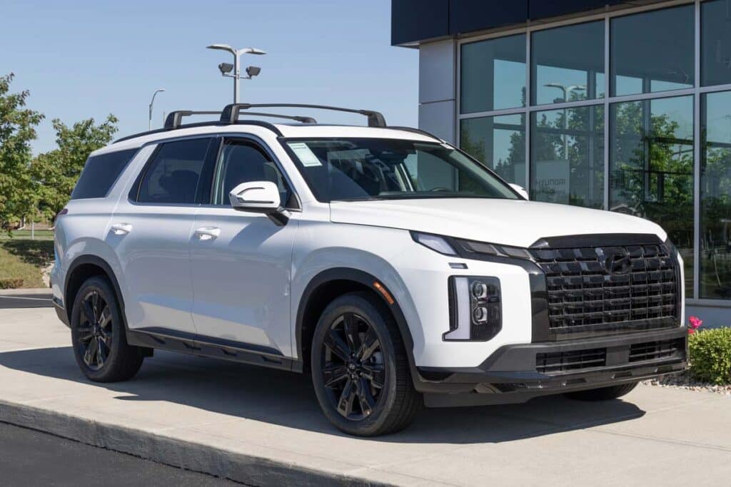 A white Hyundai Palisade, representing the Hyundai class action.
