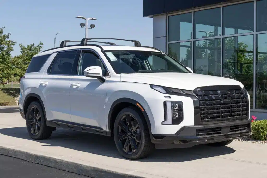 A white Hyundai Palisade, representing the Hyundai class action.