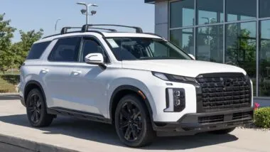 A white Hyundai Palisade, representing the Hyundai class action.