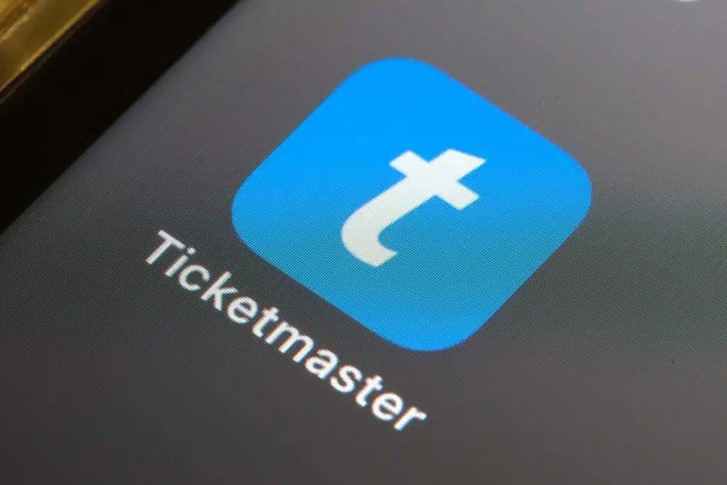 Close up of Ticketmaster app icon, representing the Live Nation and Ticketmaster antitrust.
