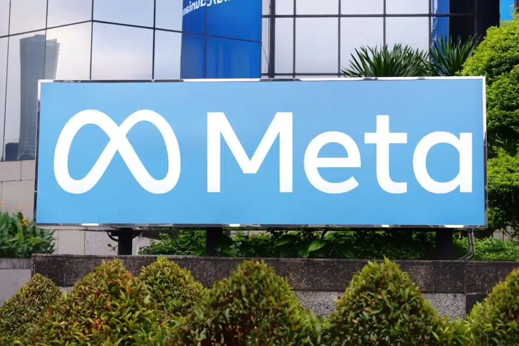 Close up of Meta signage, representing social media addiction class action lawsuit.