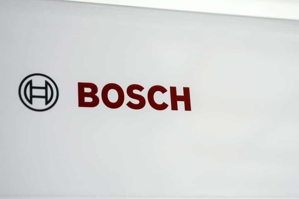Close up of Bosch logo on an appliance, representing the Bosch defective VFD control panels settlement.