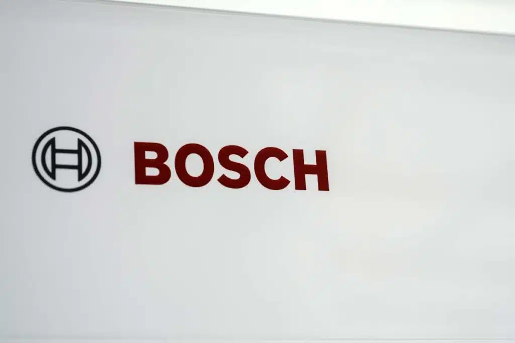 Close up of Bosch logo on an appliance, representing the Bosch defective VFD control panels settlement.