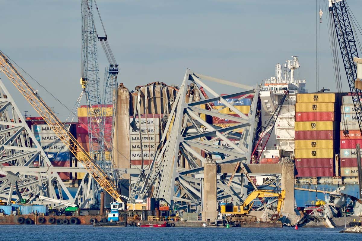 Close up of damage at the Baltimore’s Francis Scott Key Bridge, representing the Baltimore bridge lawsuit.