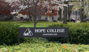 Close up of Hope College signage, representing the Hope College data breach settlement.
