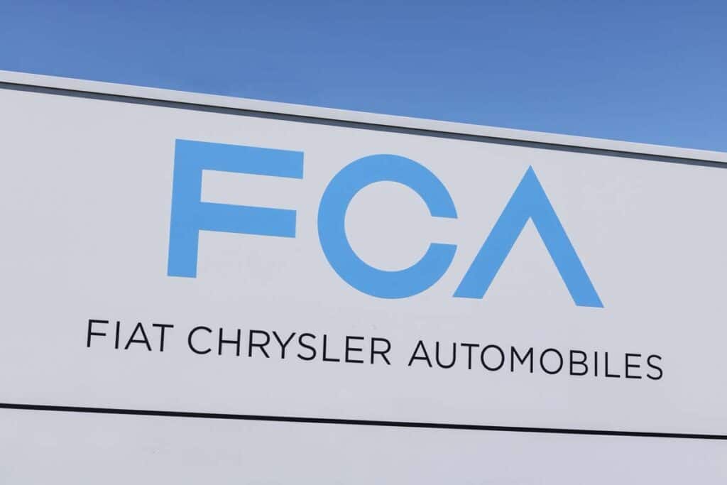Close up of FCA signage, representing the Pacifica class action settlement.