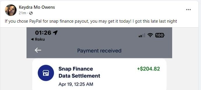 SnapFinanceFB4-19-24 checks in the mail