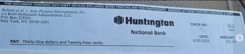 SonyCrunchyrollcheck5-3-24 checks in the mail