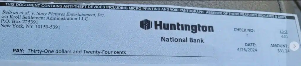 SonyCrunchyrollcheck5-3-24 checks in the mail