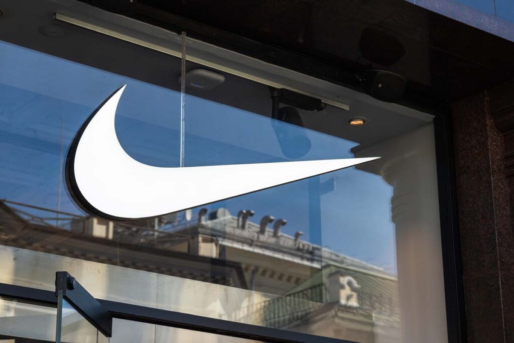 Close up of Nike store signage, representing the Nike class action.