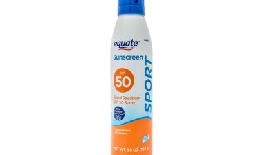 Product photo of Equate aerosol sunscreen, representing the Walmart class action.