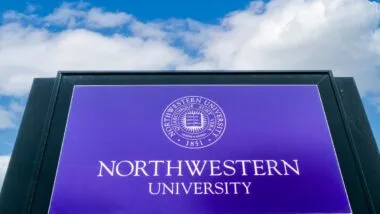 Close up of Northwestern University signage, representing the Northwestern University class action.