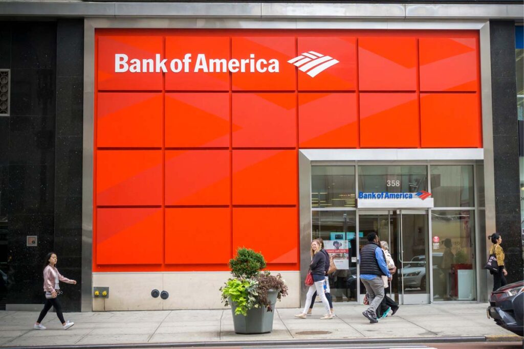 Exterior of a Bank of America location, representing the BoA settlement.