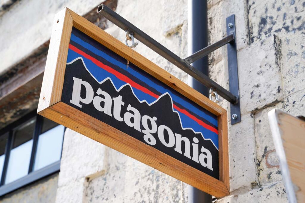 Close up of Patagonia store signage, representing the Patagonia class action.