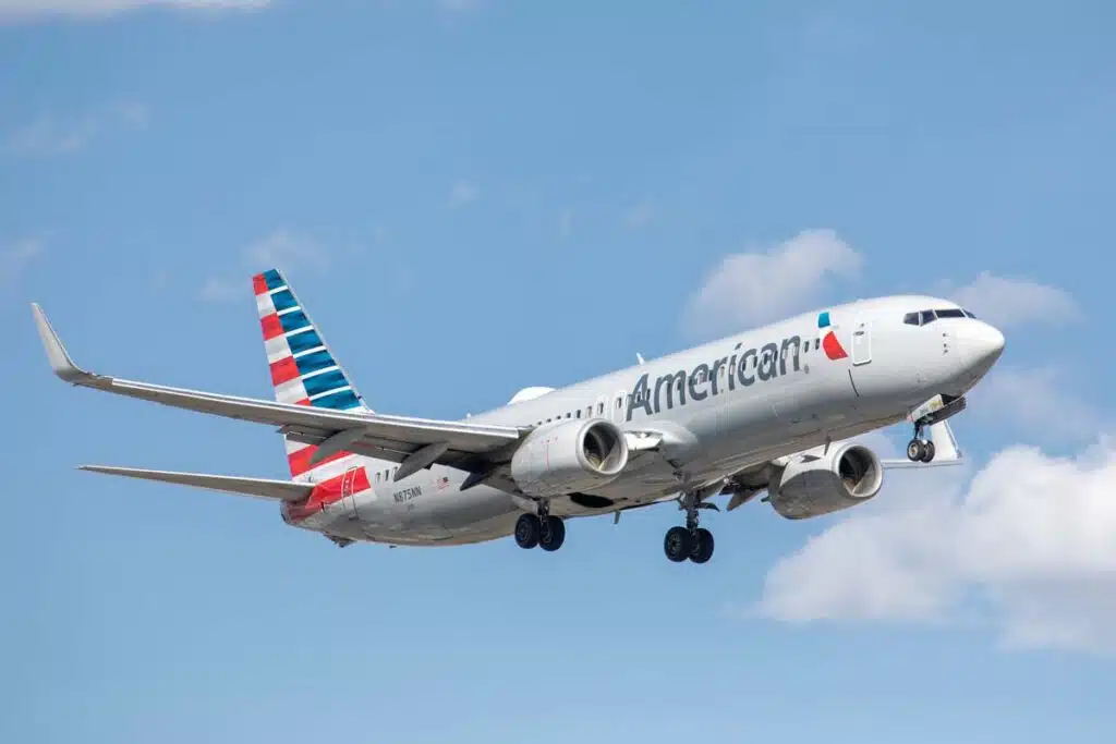 An American Airlines plane getting ready to land, representing the American Airlines lawsuit.