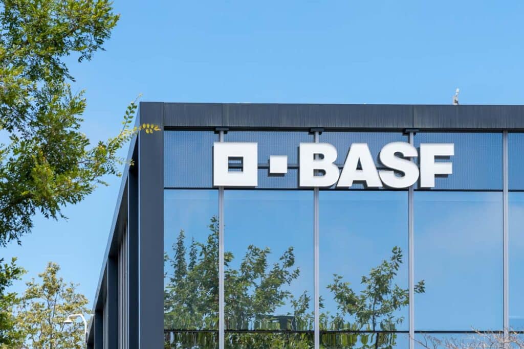 BASF signage on the exterior of its San Diego office, representing the BASF settlement.