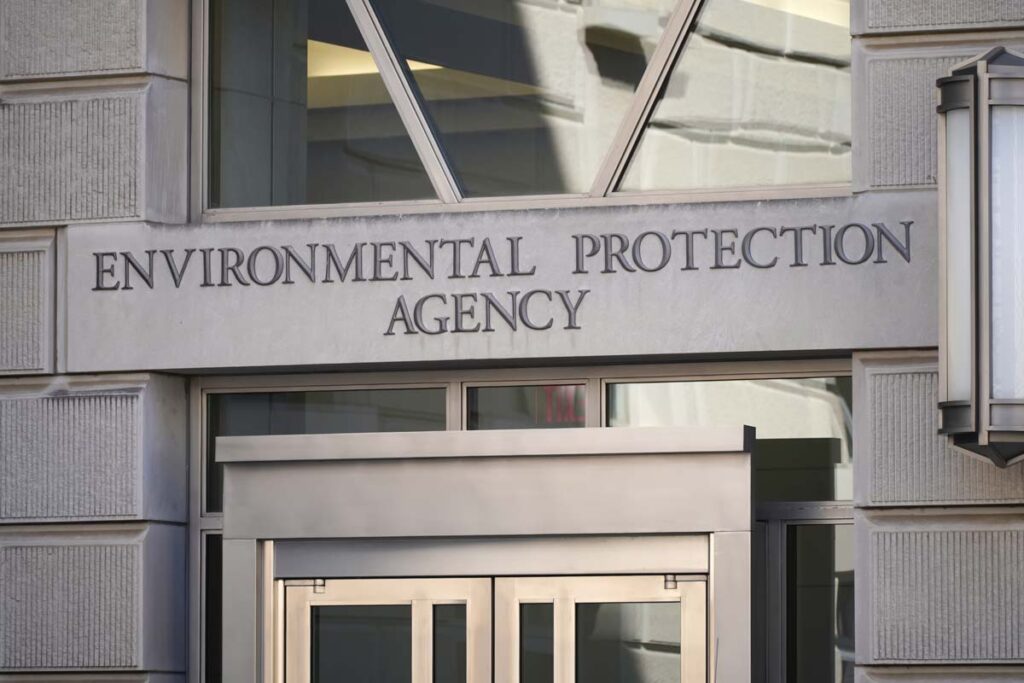 U.S. Environmental Protection Agency signage above an entrance, representing the EPA drinking water warning.