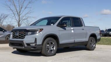 A gray Honda Ridgeline in parking lot, representing the Honda Ridgeline recall.