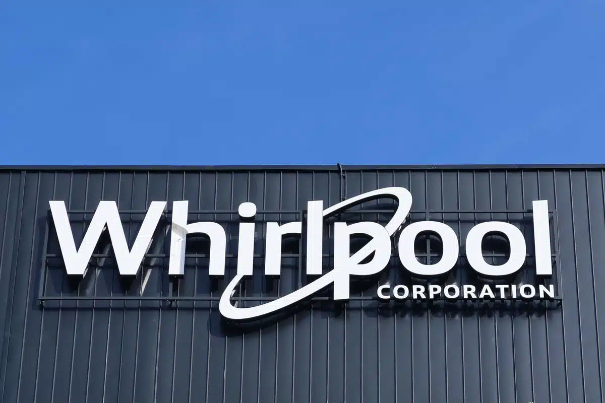 Close up of Whirlpool signage, representing the Whirlpool class action.