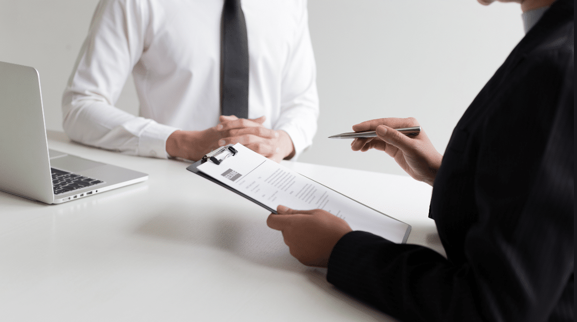 Person interviewing for job.