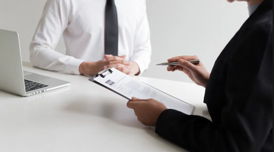 Person interviewing for job.