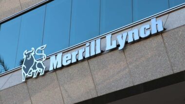 Close up of Merrill Lynch signgage, reprewsenting the Merrill Lynch settlement.