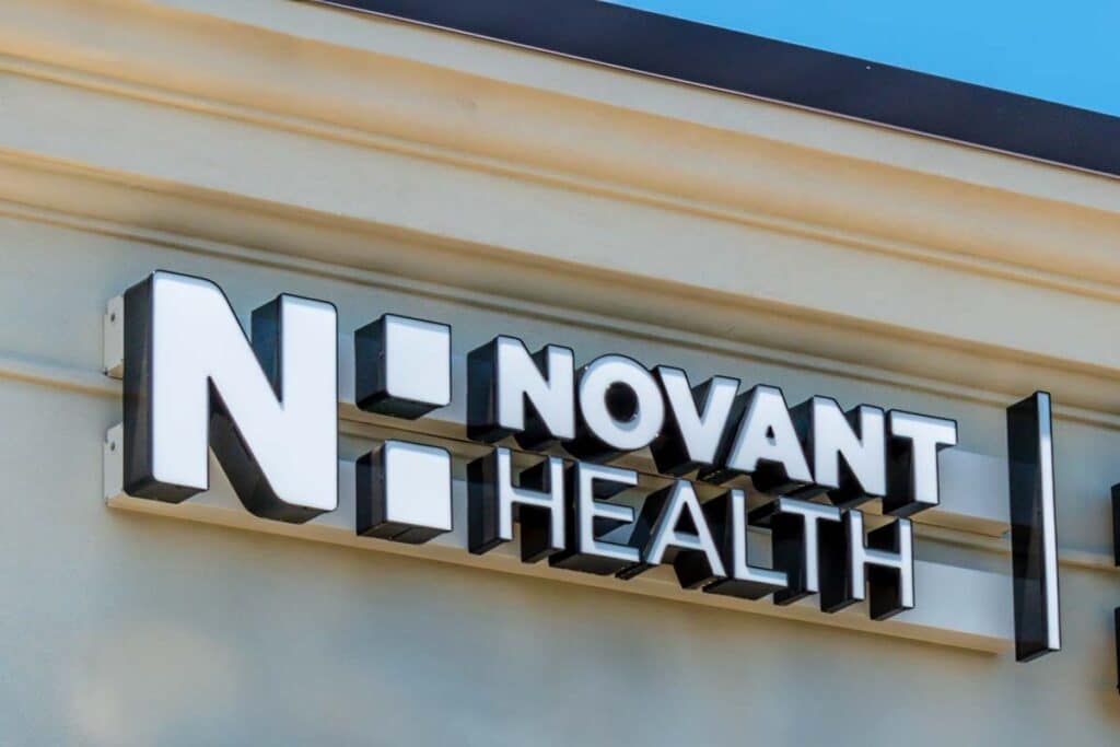Close up of Novant Health signage, representing the Novant settlement.