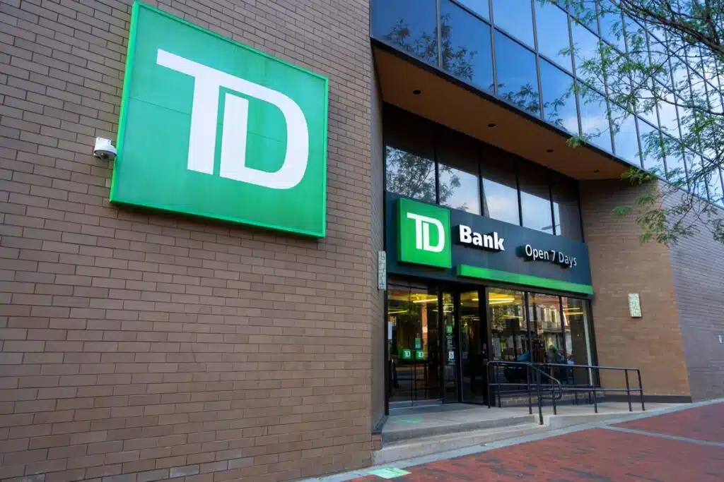 Exterior of a TD Bank storefront, representing the TD Bank class action.