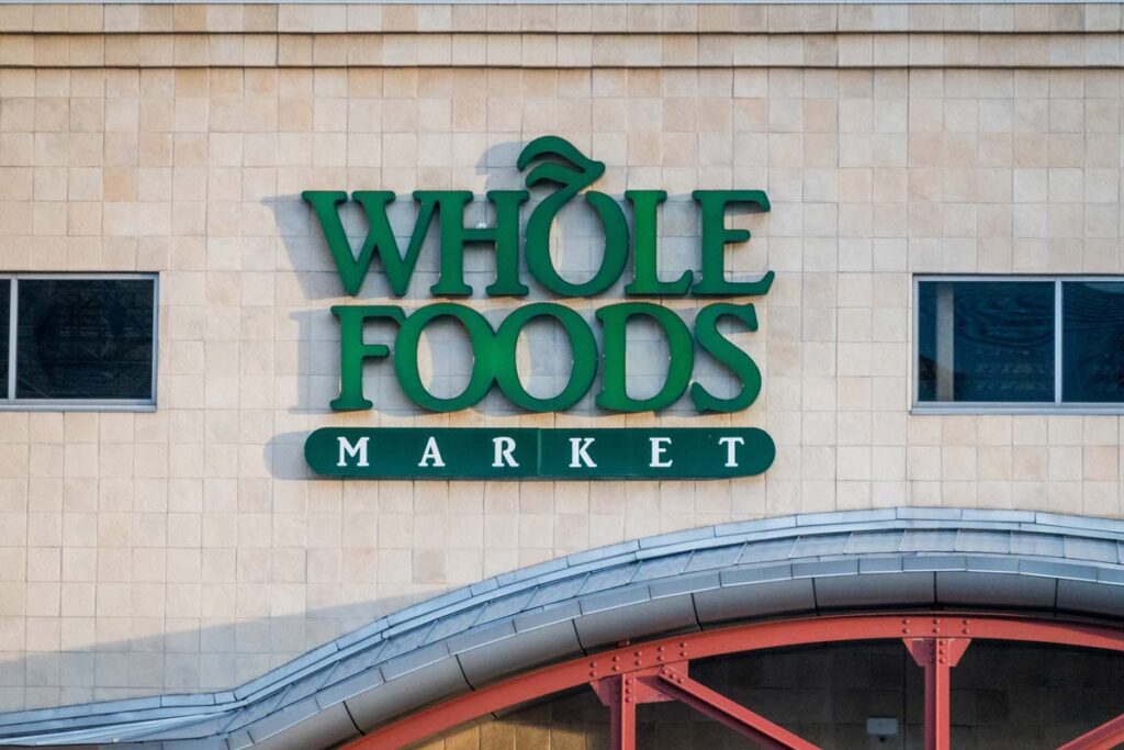 Exterior Whole Foods storefront signage, representing the Whole Foods class action.