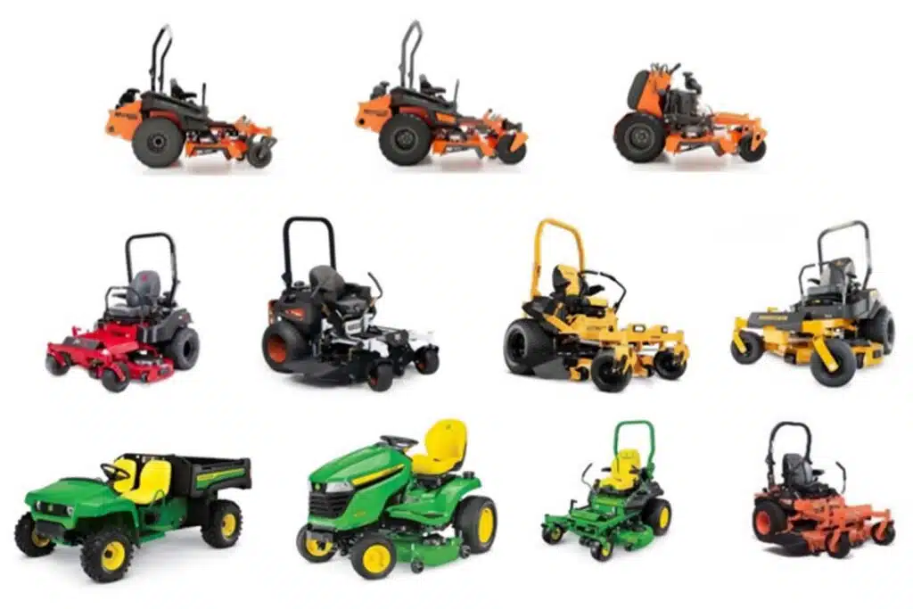 Product photos of recalled mowers, representing Kawasaki Motors recalls.