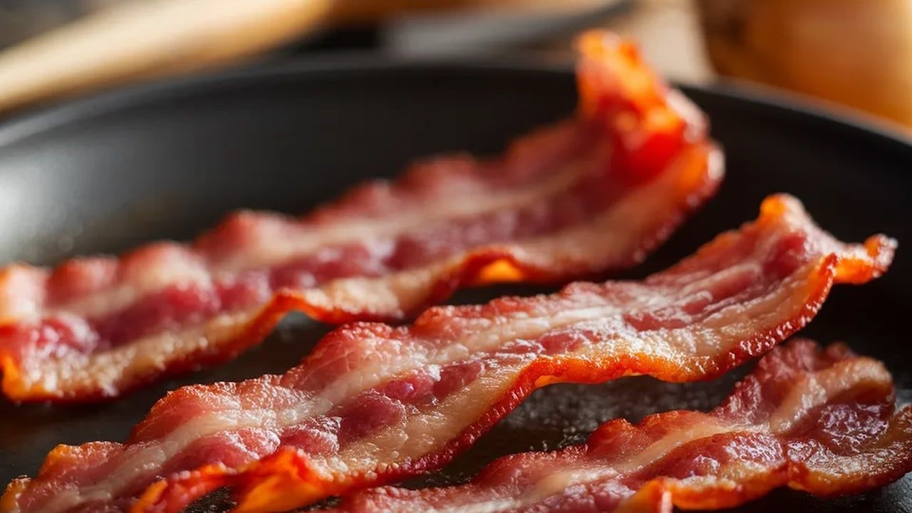 Bacon : ripe bacon, a quality cut prized by butchers and chefs, a staple of American cuisine, presented with rich color and texture, shot for high-end culinary marketing