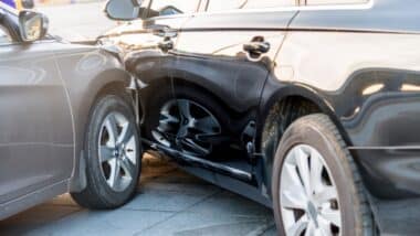 closeup of two car accident.