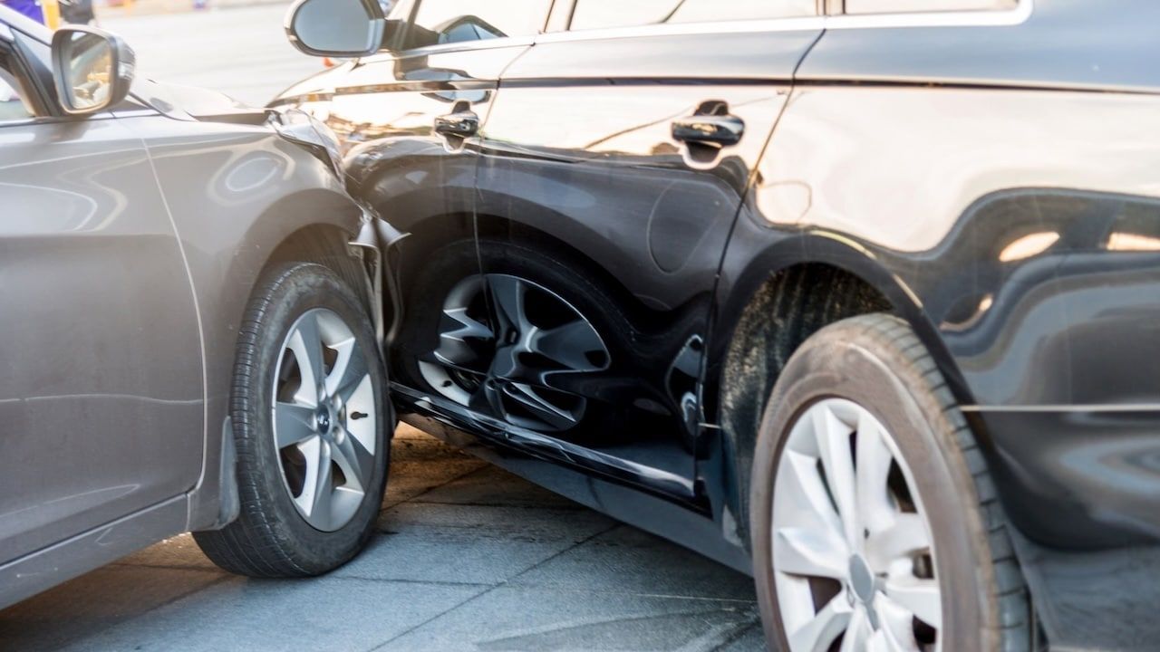 closeup of two car accident.
