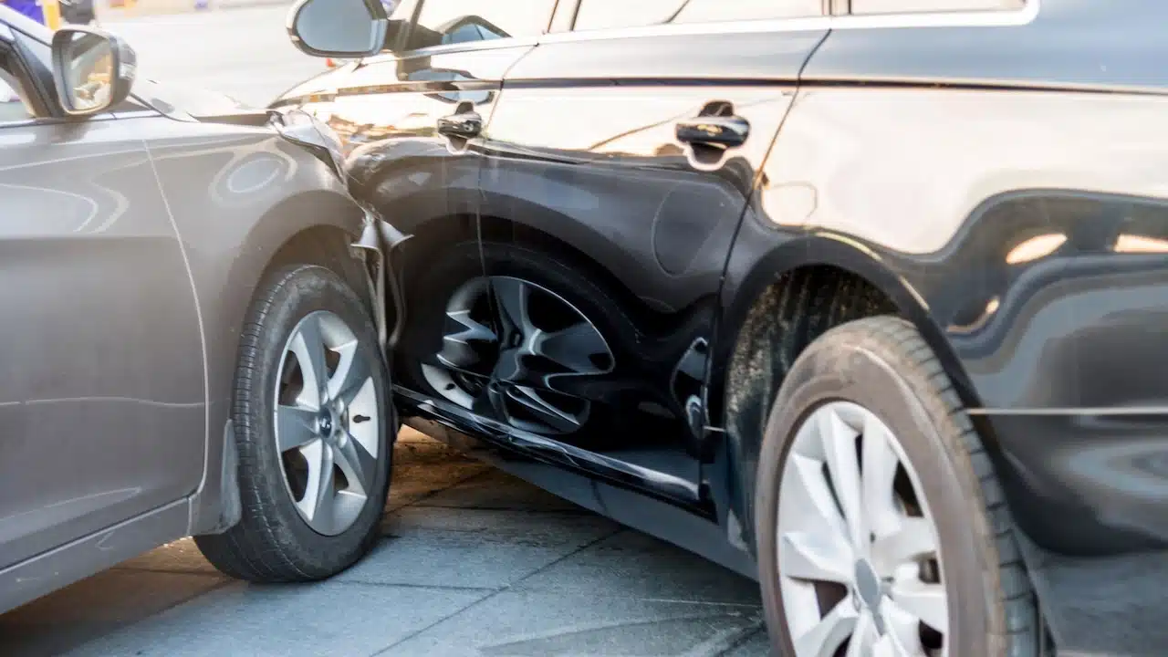 closeup of two car accident.