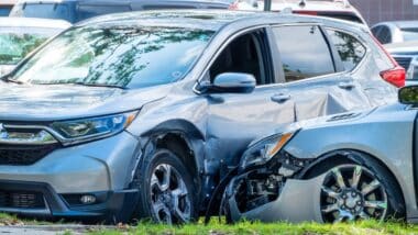 Two-car collision on city street in New Orleans, LA