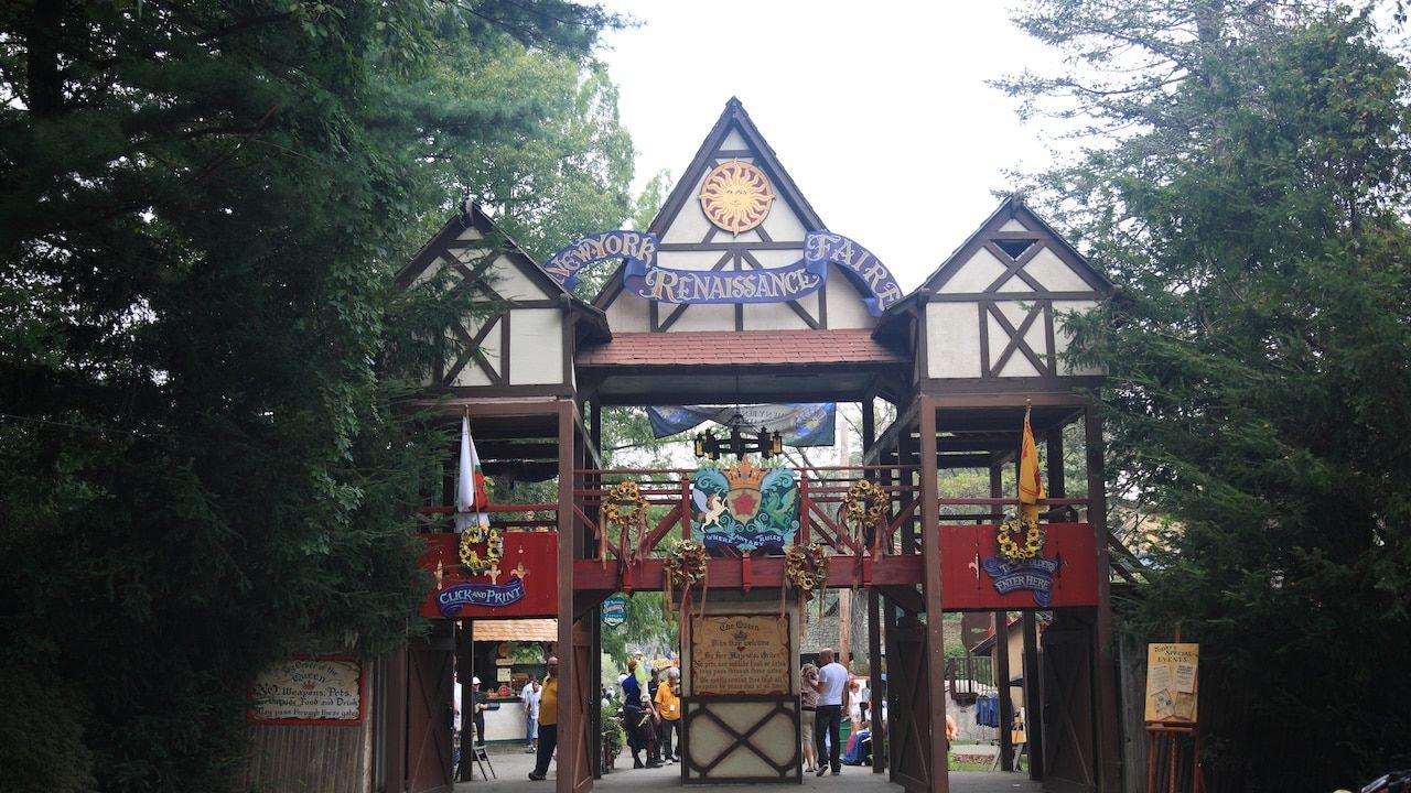 Patrons enter the front gate at the New York Renaissance Faire