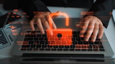 Digital security concept illustrating a cybersecurity breach, with a red unlocked padlock indicating data exposure among secure systems