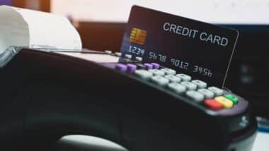 Mockup cardholder, Payment with credit card through terminal for purchase