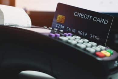 Mockup cardholder, Payment with credit card through terminal for purchase