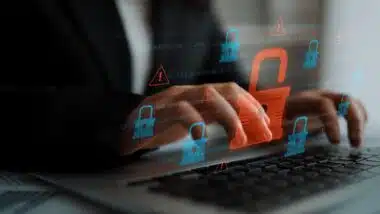 Digital security concept illustrating a cybersecurity breach, with a red unlocked padlock indicating data exposure among secure systems, emphasizing system vulnerability and risk