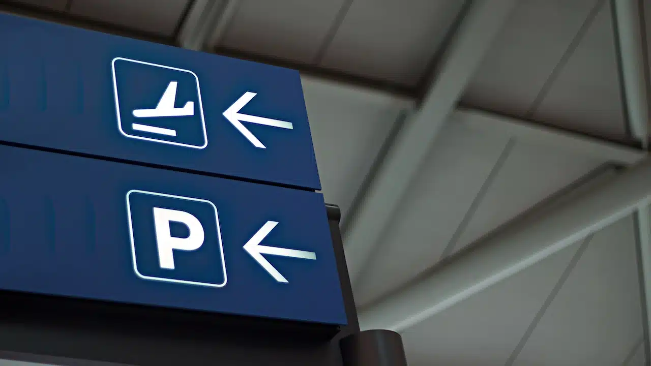Arrivals & Parking Sign at Airport