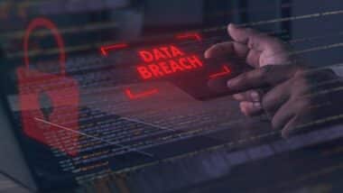 Cybersecurity data breach alert concept showing hacked network systems.