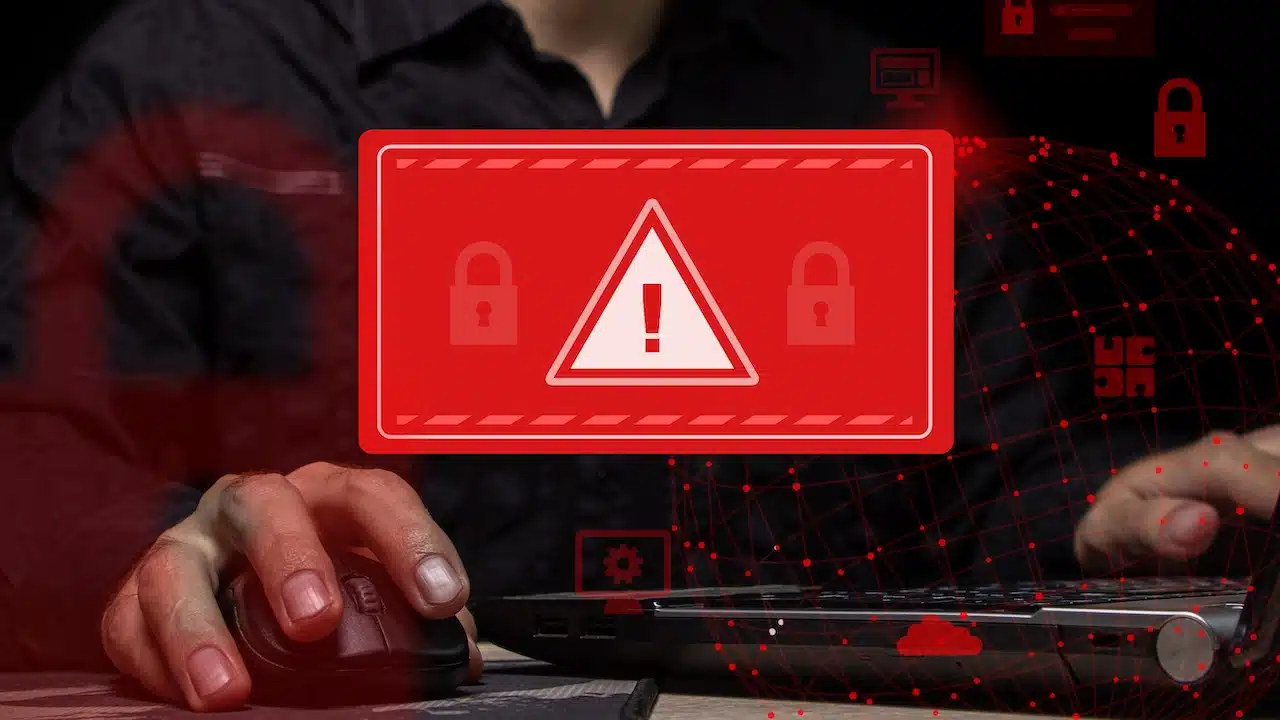 Computer system hack warning. The concept of a cyber attack on a computer network.