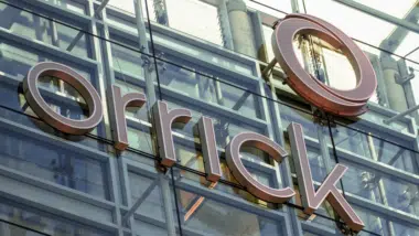 Orrick sign logo on headquarters facade of international law firm Orrick, Herrington & Sutcliffe LLP.